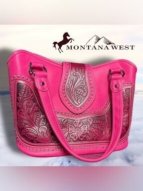 Nwot Montana West Tooled Concealed Handgun Studded Satchel Purse Pink
